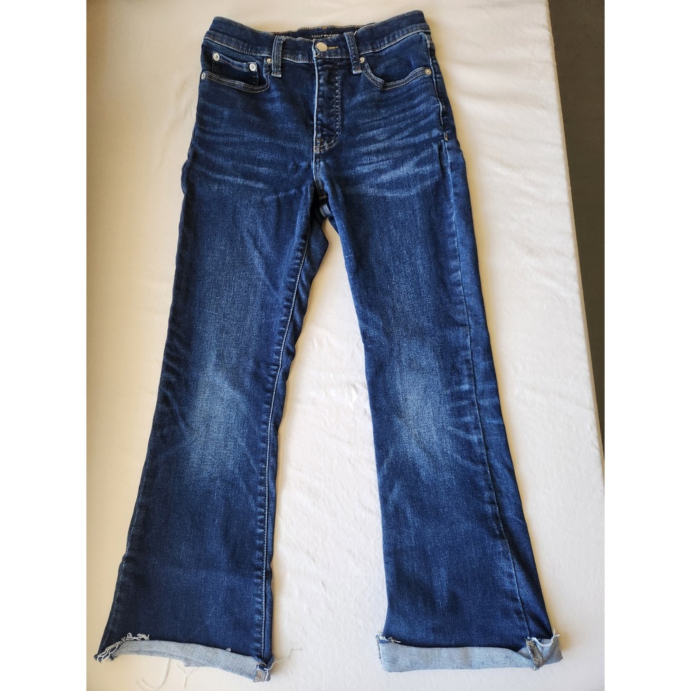 Lucky Brand Stevie High Rise Flare Jeans Dark Wash Raw Hem Size 4/27